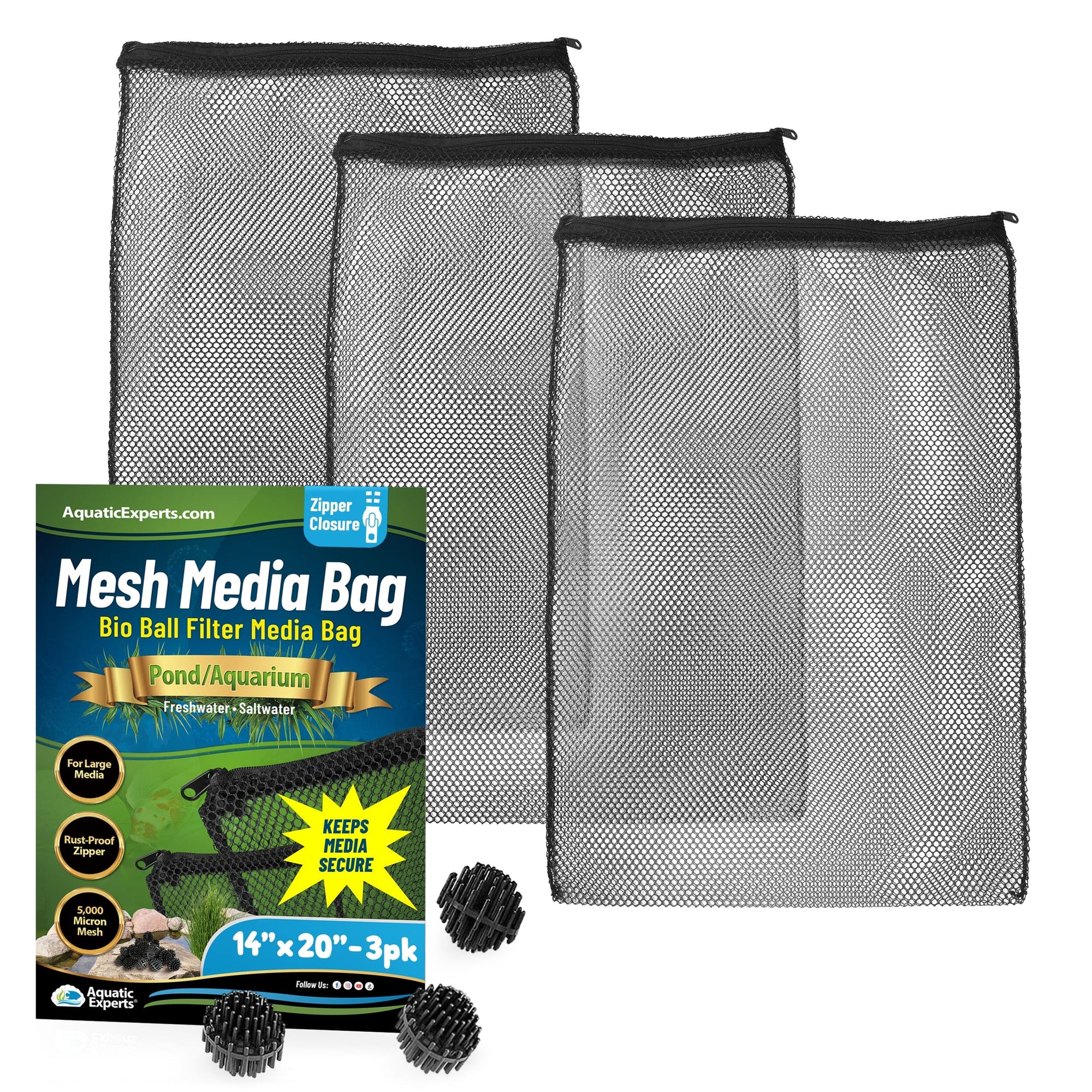 Mesh Bags for Bio Ball Filter Media - Ideal for Aquarium &amp; Pond Filtration - Made in USA