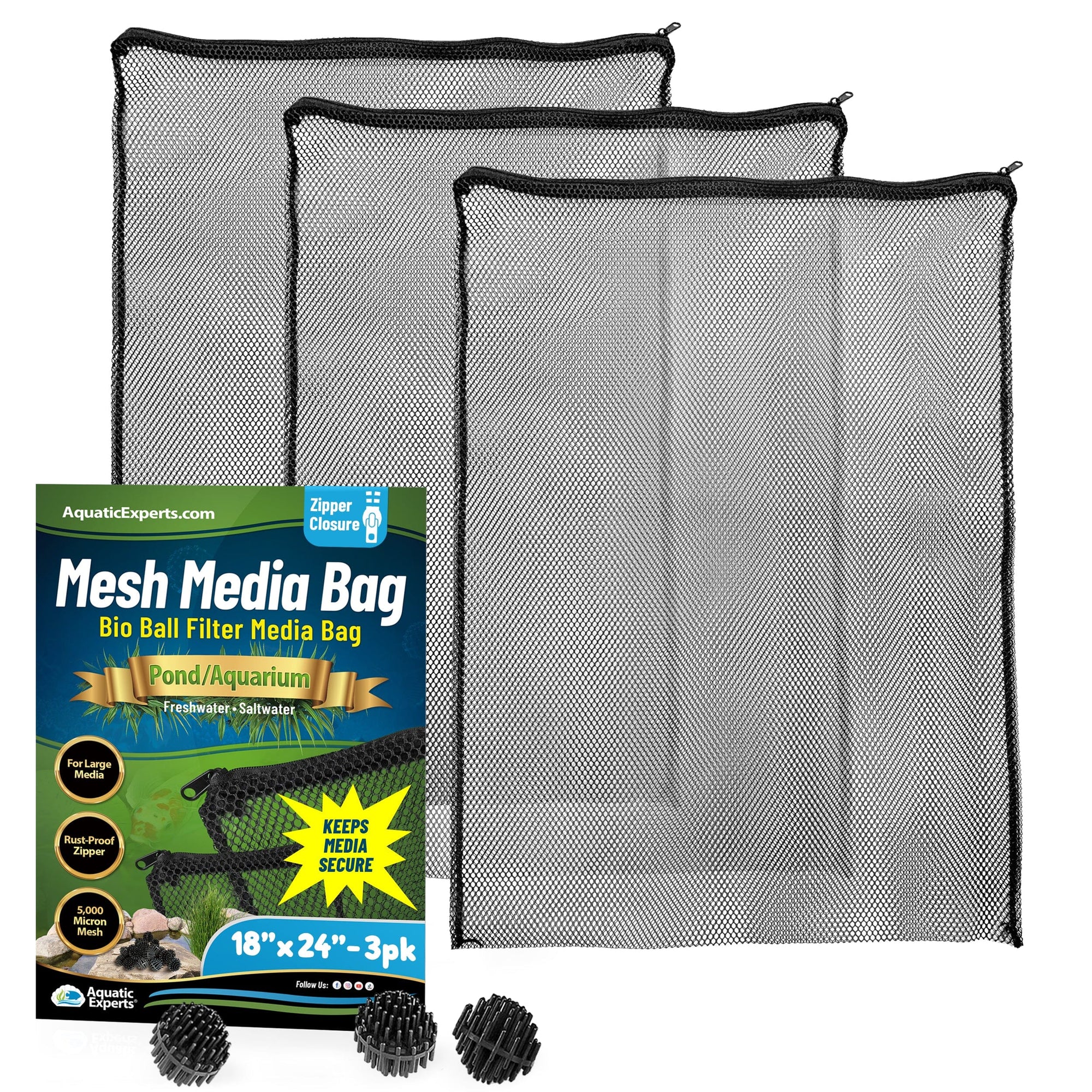 Mesh Bags for Bio Ball Filter Media - Ideal for Aquarium &amp; Pond Filtration - Made in USA