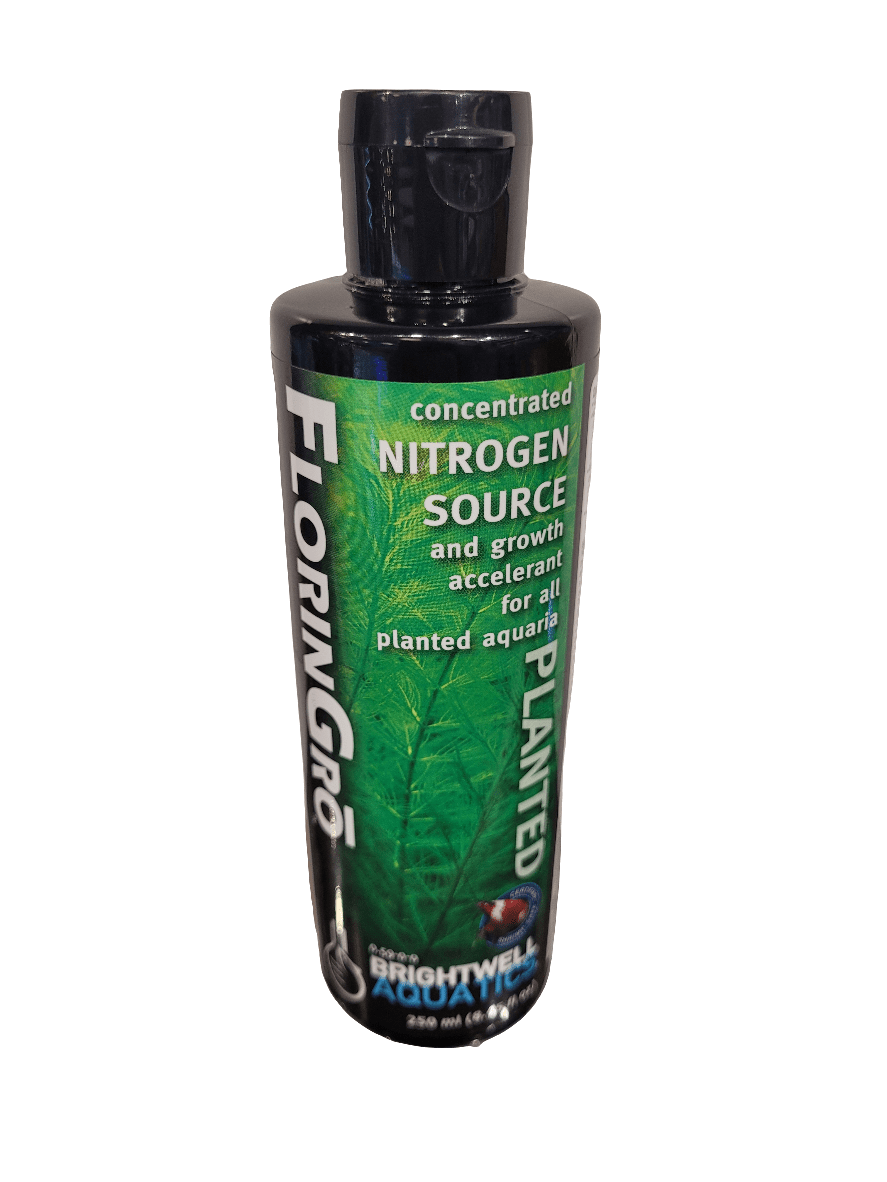 A 250 ml bottle of Brightwell - FlorinGro, featuring green labeling and serving as a concentrated nitrogen source and growth accelerant for planted aquaria.