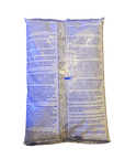 A sealed bag, predominantly white and blue, displays printed text prominently on the front. The filled bag shows noticeable creases and folds. The text provides instructions and details about the Caribsea - Arag Alive - Fiji Pink 20 lbs product inside.