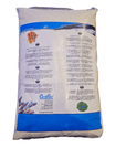 A bag of Caribsea - Aragonite Dry Sand - Fiji Pink 40lb with detailed instructions and warnings, showcasing small images of coral and healthy fish on the packaging, set against a white background.