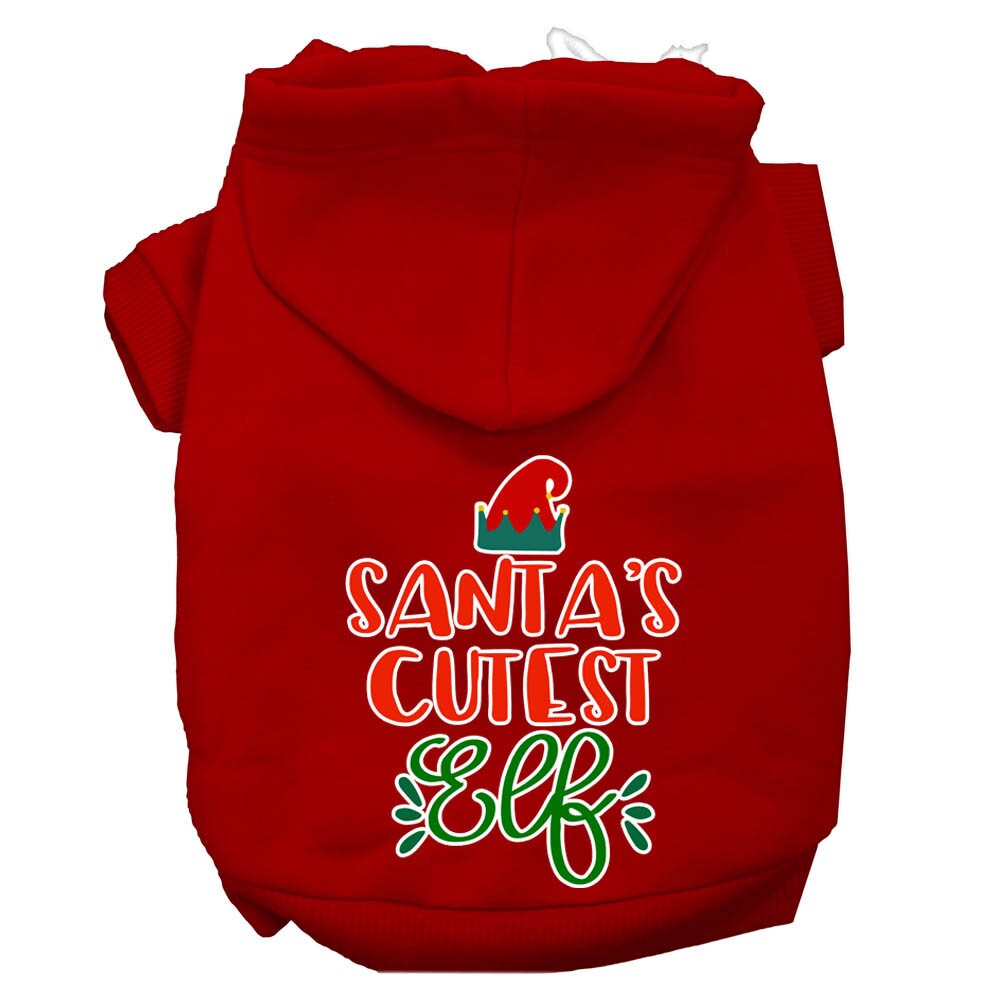 Christmas Pet Dog &amp; Cat Hoodie Screen Printed, &quot;Santa&#39;s Cutest Elf&quot;