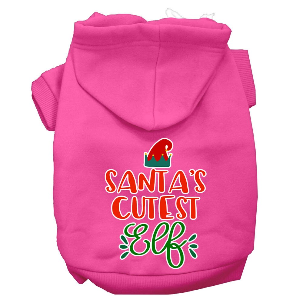 Christmas Pet Dog &amp; Cat Hoodie Screen Printed, &quot;Santa&#39;s Cutest Elf&quot;