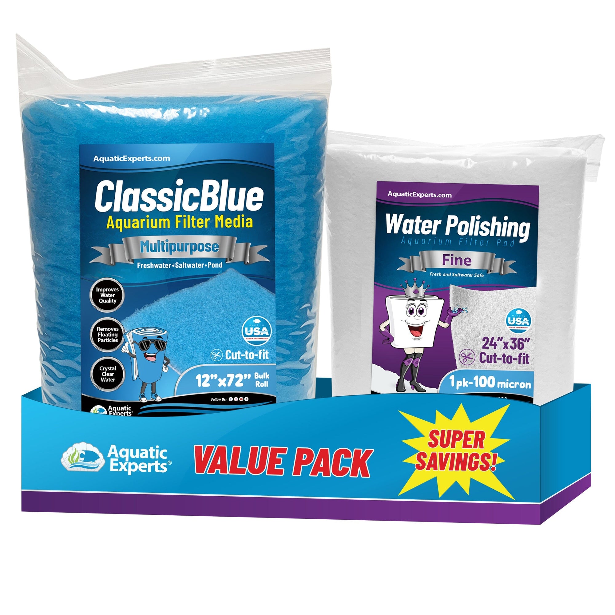 Classic Bonded Aquarium Filter Pad - Blue &amp; White Aquarium Filter Media Roll Bulk, Customizable for Most Filters