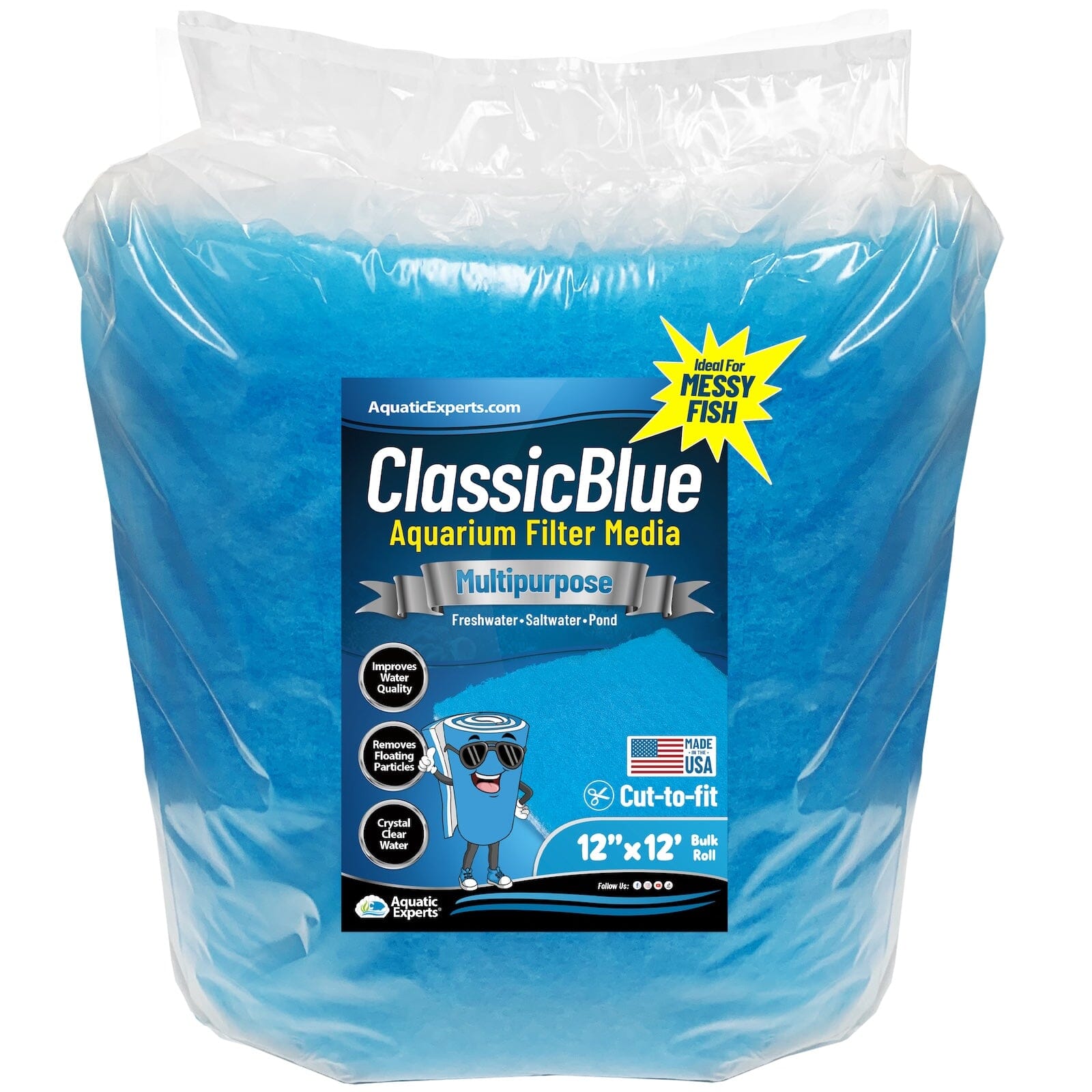 Classic Bonded Aquarium Filter Pad - Blue &amp; White Aquarium Filter Media Roll Bulk, Customizable for Most Filters