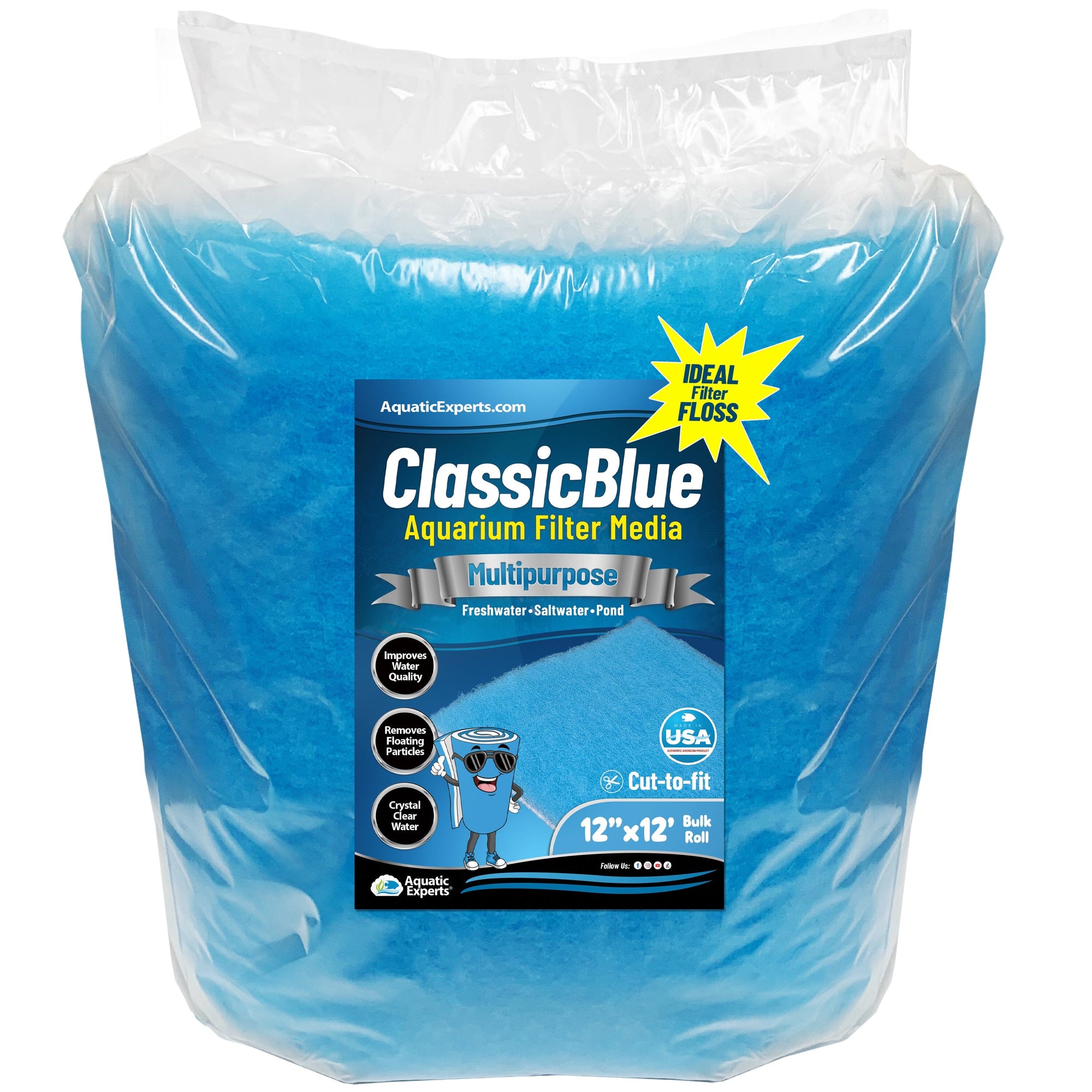 Classic Bonded Aquarium Filter Pad - Blue &amp; White Aquarium Filter Media Roll Bulk, Customizable for Most Filters