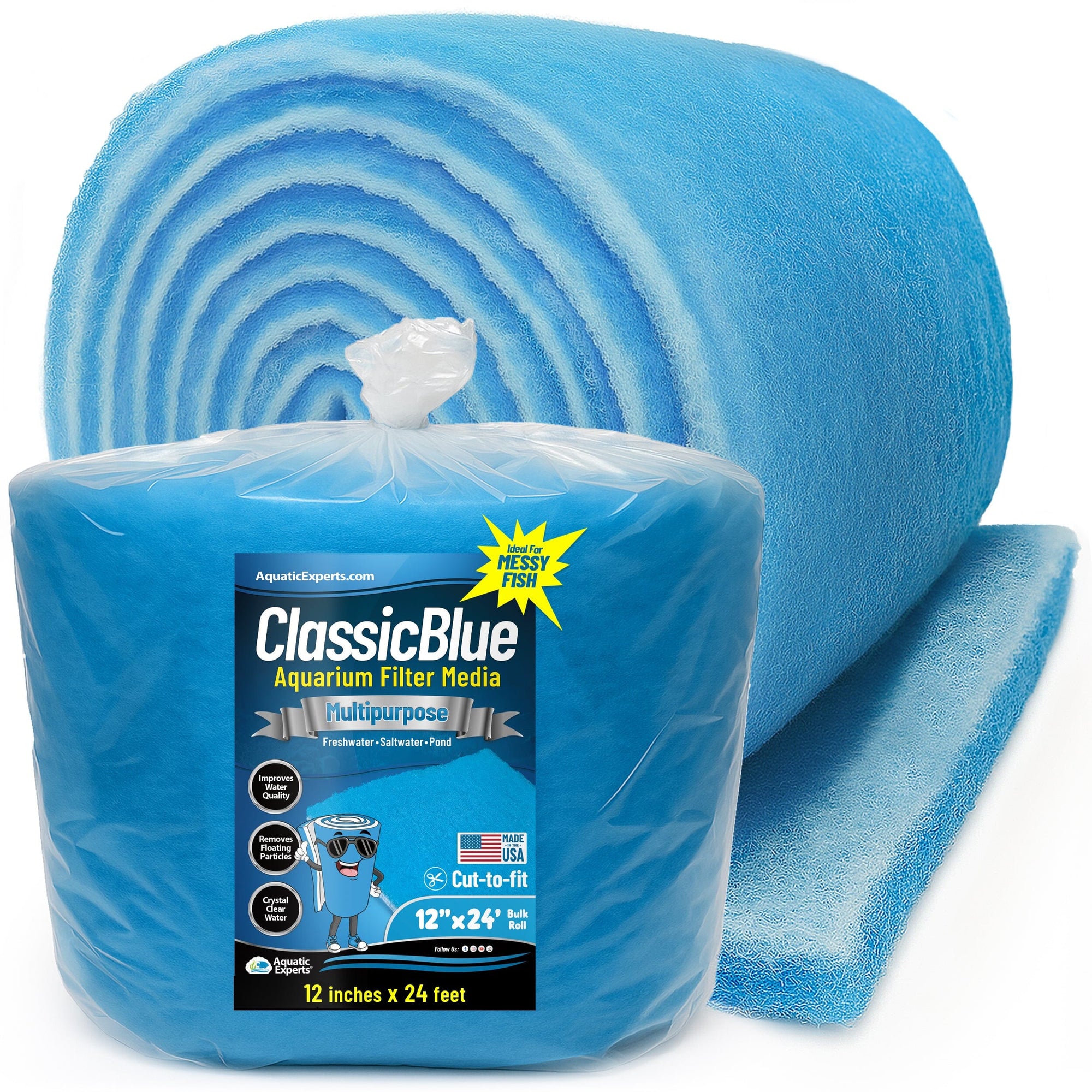 Classic Bonded Aquarium Filter Pad - Blue &amp; White Aquarium Filter Media Roll Bulk, Customizable for Most Filters