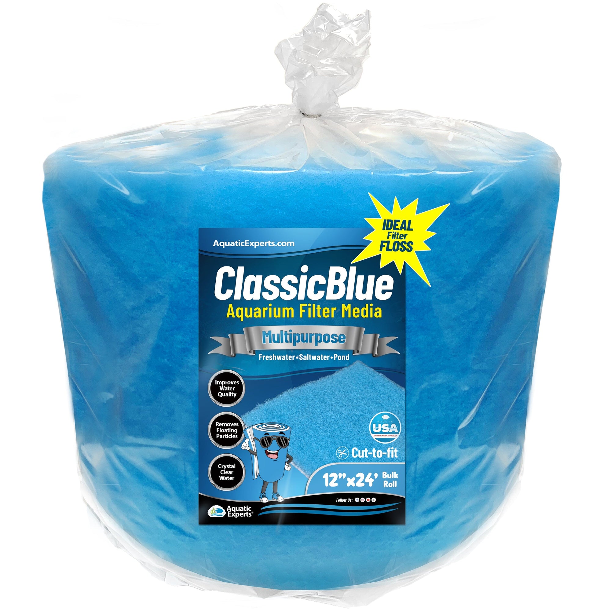 Classic Bonded Aquarium Filter Pad - Blue &amp; White Aquarium Filter Media Roll Bulk, Customizable for Most Filters