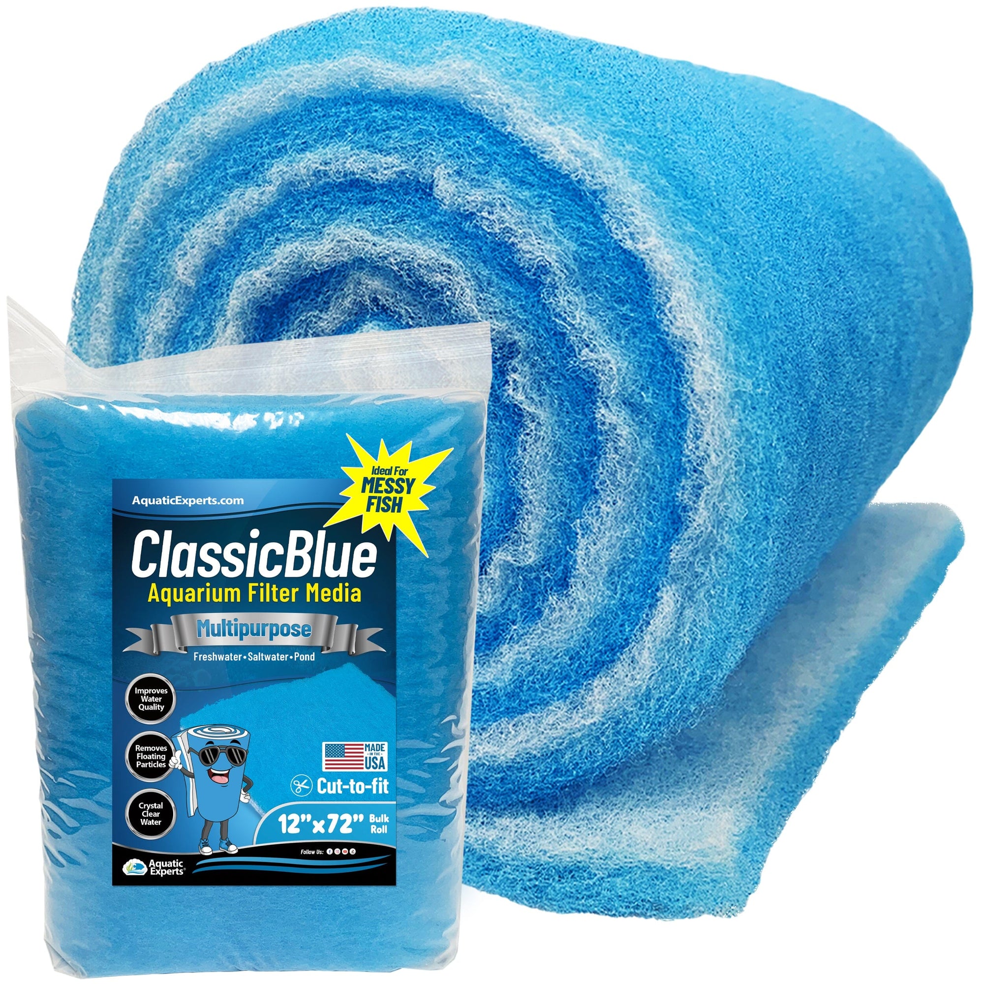 Classic Bonded Aquarium Filter Pad - Blue &amp; White Aquarium Filter Media Roll Bulk, Customizable for Most Filters