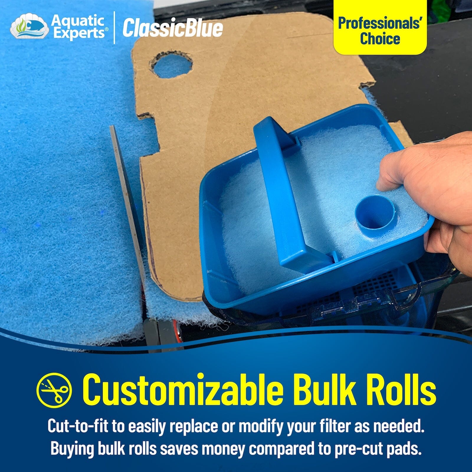 Classic Bonded Aquarium Filter Pad - Blue &amp; White Aquarium Filter Media Roll Bulk, Customizable for Most Filters