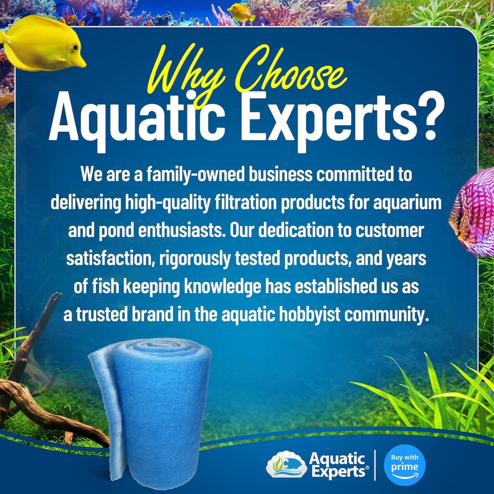 Classic Bonded Aquarium Filter Pad - Blue &amp; White Aquarium Filter Media Roll Bulk, Customizable for Most Filters