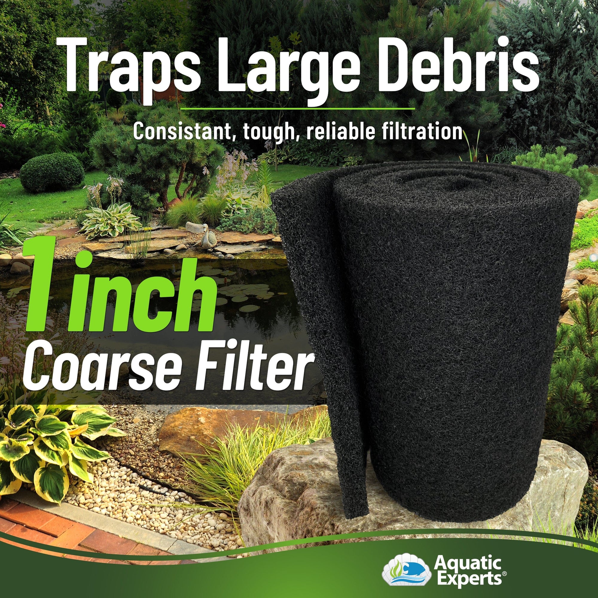 Classic Koi Pond Filter Pad COARSE - Black Bulk Roll Filter Media, Ultra-Durable Latex Coated for Fish Ponds