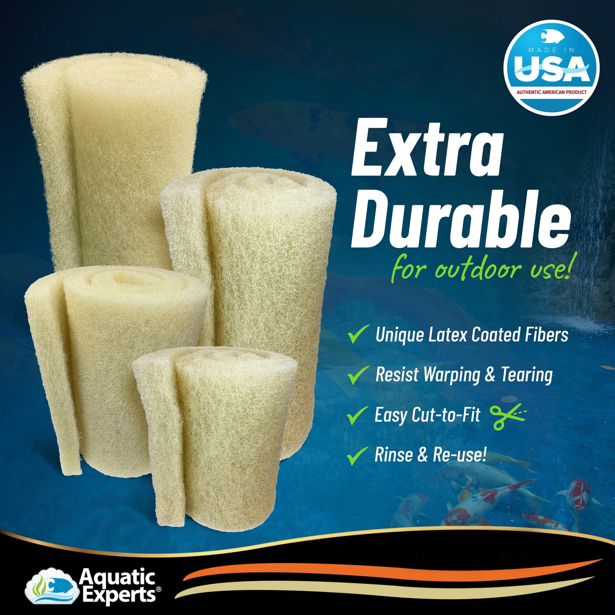 Cream COARSE Pond Filter Pad - 2&quot; Thick Bulk Roll Filter Media for Water Gardens - Made in USA