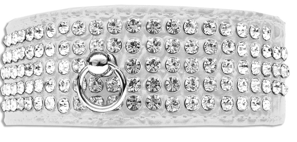 Dog, Puppy &amp; Pet Designer Croc Collar, &quot;Five Row Clear Crystal&quot;