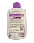 A 4oz bottle of Dr. Tim's First Defense - Marine, designed for marine aquariums. The label highlights stress relief for coral and fish, includes usage instructions, and features a QR code. It notes that the product is reef safe and showcases a small portrait of Dr. Tim.