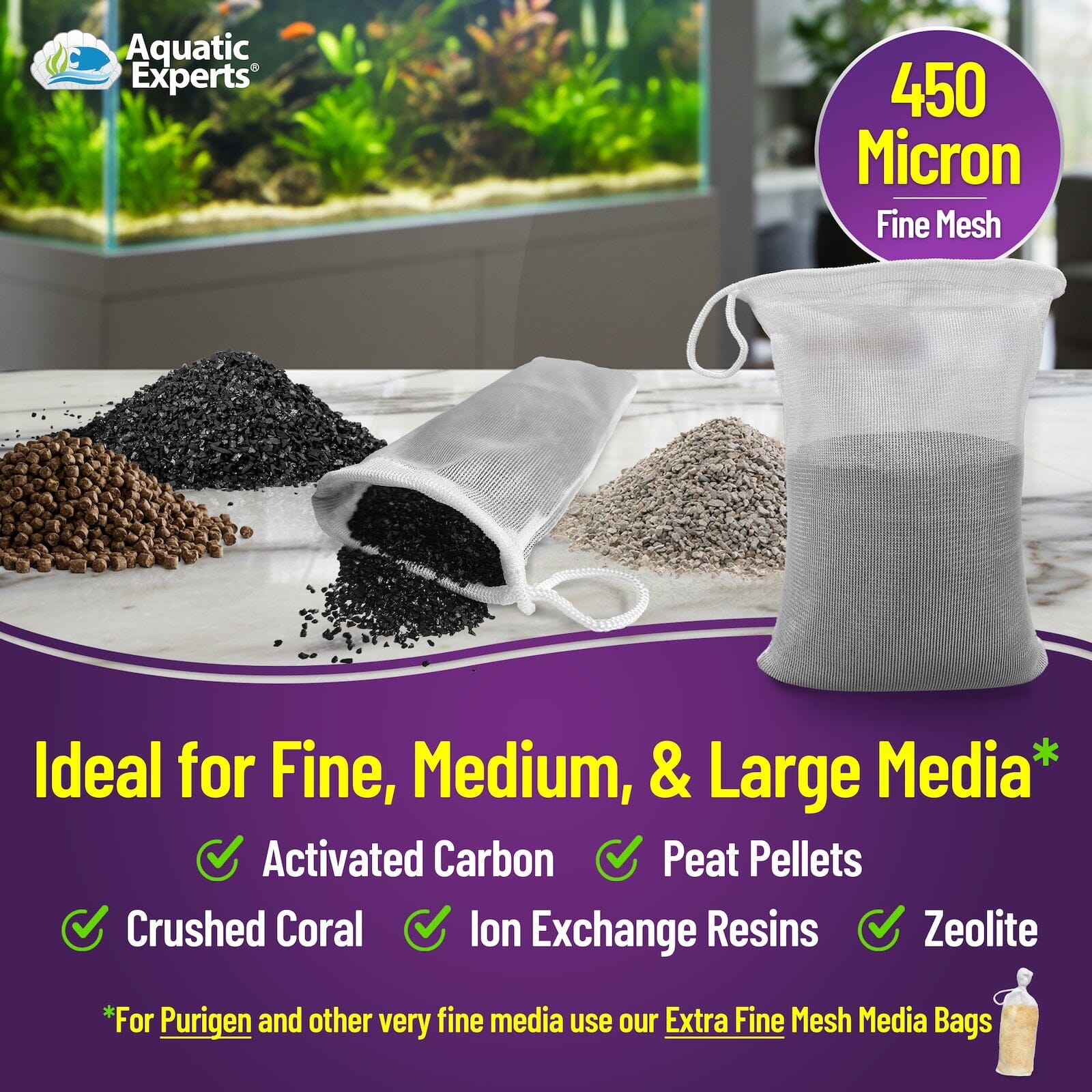 Aquatic Experts Aquarium Mesh Bag - Fine Mesh Media Bags - Perfect for Efficient Aquarium Filtration