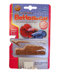 The Hikari - Betta Bio-Gold 2.5g packaging displays images of a red and a blue betta fish and promotes itself as an ideal color-enhancing diet for bettas. The package contains 0.088 oz (2.5g) of food and is priced at $4.99.