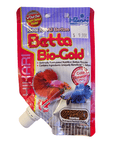 The Hikari - Betta Bio-Gold 20g fish food packaging displays an image of a red and blue betta fish, highlighting its color-enhancing formula. It’s marketed as suitable for all bettas, providing floating, nutrient-rich pellets with beneficial ingredients, and weighs 0.70 oz (20g).