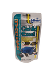 Hikari - Cichlid Excel - Mini Floating fish food is designed as a daily diet for African cichlids and herbivores, with packaging that includes imagery of blue and black fish. The net weight is 2.01 oz (57g) and it is priced at $8.99.