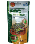 A package of Hikari Pac Attack!™ designed for Pacman frogs features an image of a frog alongside food pellets on the front. The packaging highlights "No Mixing Required" and "No-Touch Feeding." It is priced at $9.99 and has a net weight of 1.41 oz (40g).