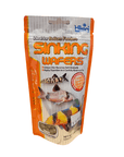 A package of Hikari - Sinking Wafers (3.88 oz), designed for bottom feeders. The orange and white packaging showcases images of fish and highlights the inclusion of Spirulina and silkworm content.