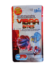 A small orange package of Hikari VIBRA Bites Baby fish food showcases images of vibrant betta fish. The packaging emphasizes its benefits for smaller fish and its intense color formula, with a price of $4.99 and a net weight of 0.176 oz (5 g).