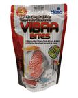 The packaging for Hikari Vibra Bites - 9.8oz fish food, designed for tropical fish, showcases images of colorful fish and features text emphasizing benefits like its worm-like shape and excellent growth and form. The package is adorned in shades of red, silver, and white.