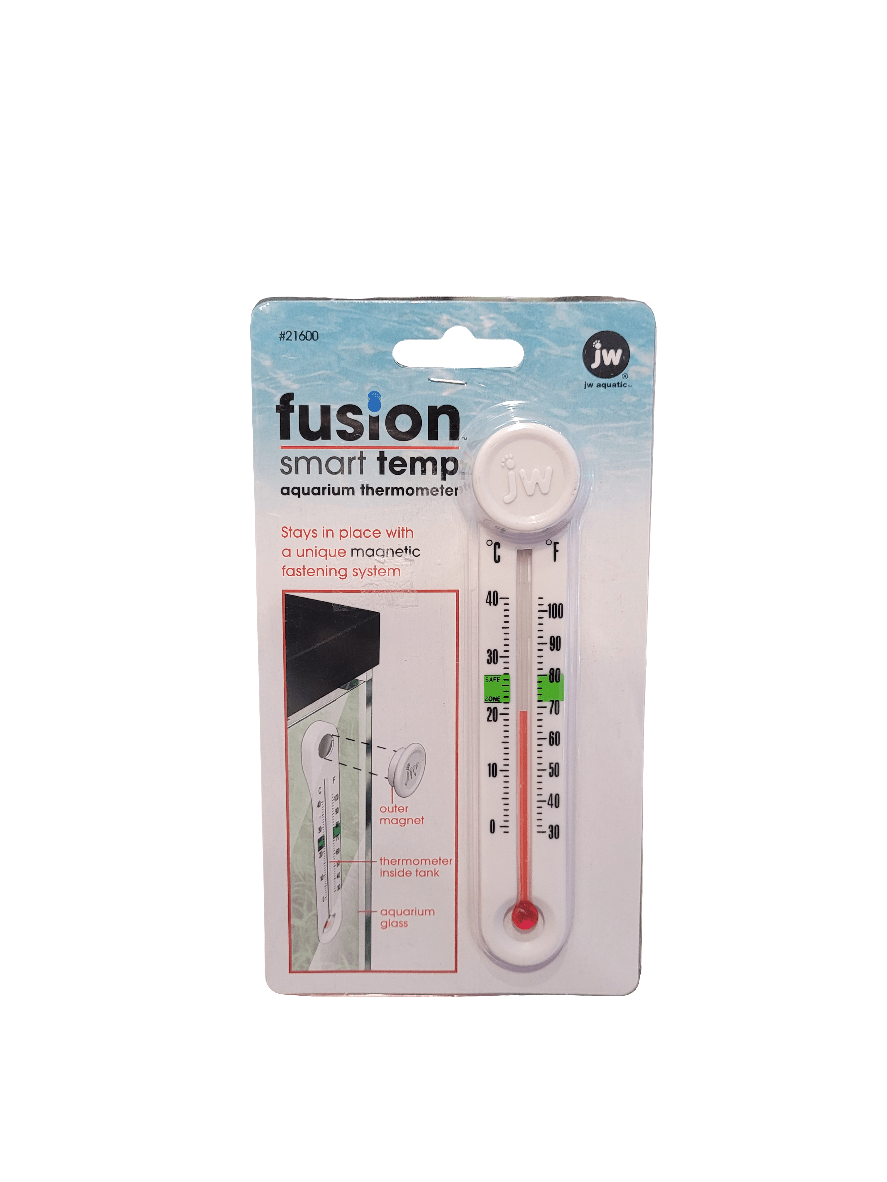 Packaging of the JW - Fusion Smart Temp Thermometer features a thermometer equipped with a magnetic fastening system for secure placement. The packaging is predominantly white, highlighted by blue accents, with visible product information.