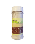 A semi-transparent container with the Joshs Frogs label, "Spring To Life - Springtail Food," which showcases illustrations of soil layers and tiny insects.