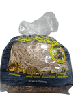 A clear plastic bag of Komodo - Tortoise Hay 24oz, specifically designed for tortoises. The packaging showcases illustrations of various tortoise species such as Sulcata, Leopard, Russian, and Greek tortoises, with a visible price tag.