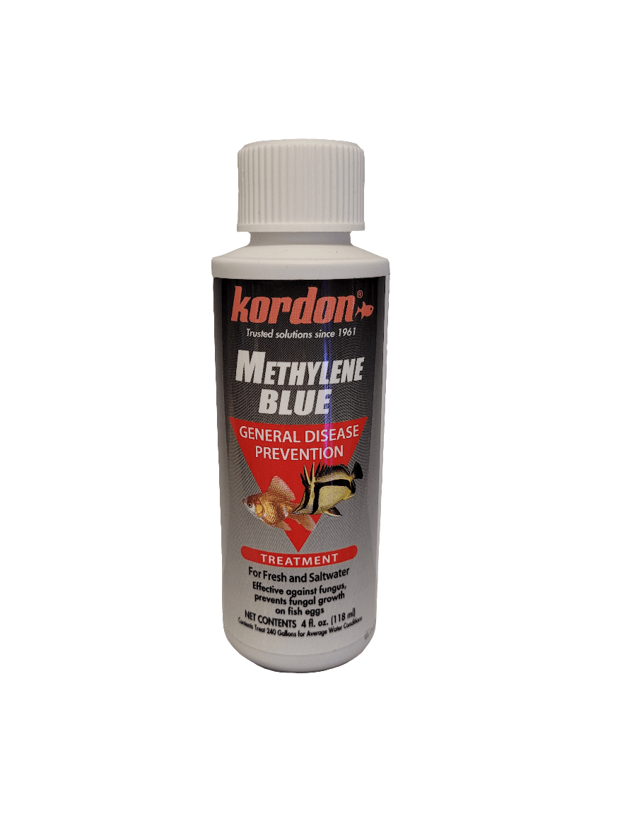 Kordon Methylene Blue, a product labeled for general disease prevention, offers treatment for both fresh and saltwater fish, protecting them against fungus and external parasites. The bottle contains 4 oz (118 ml).