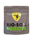 A gray pouch labeled Lugarti- Bio-Soil Booster 64g featuring a logo of a black lizard inside a yellow shield. This 2.25 oz (64g) package acts as an organic fertilizer, enhancing your soil naturally.