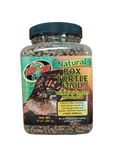 The Natural Box Turtle Food from Zoo Med, a 10 oz (283 g) plastic container, is enriched with protein and enhanced with added vitamins and minerals. Its label showcases an image of a turtle, and it contains no artificial preservatives, colors, or flavors.