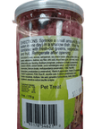 A jar labeled as Nature Zone Bearded Dragon Bites 9oz, priced at $13.99, includes feeding directions for pets, ingredient details, and nutritional information. The jar contains small, brown treats.