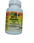 The Nature Zone Mite Guard Powder 2.0 oz comes in a white bottle adorned with orange and yellow accents. It is marketed as a natural preventative against mites and features a green logo with the text "Nature Zone Herp Products.