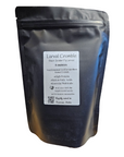 A black resealable bag labeled Obsidian Fly Co. - Black Soldier Fly Larvae - Larval Crumble 6 Oz, contains high-protein, nutrient-rich larvae, and fatty acids. Sourced from Bouseau, Idaho, ideal for exotic birds.