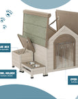 Outdoor fir wood dog house with an open roof ideal for small to medium