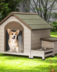 Outdoor fir wood dog house with an open roof ideal for small to medium