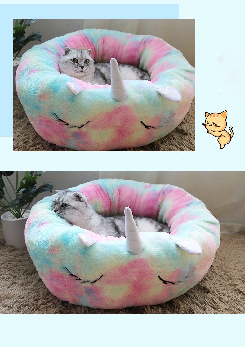 Pet Dog Bed Unicorn Round Cat House Soft Puppy Sofa Non-Slip Durable