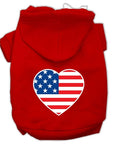 Pet Dog & Cat Hoodie Screen Printed, "American Flag Heart"