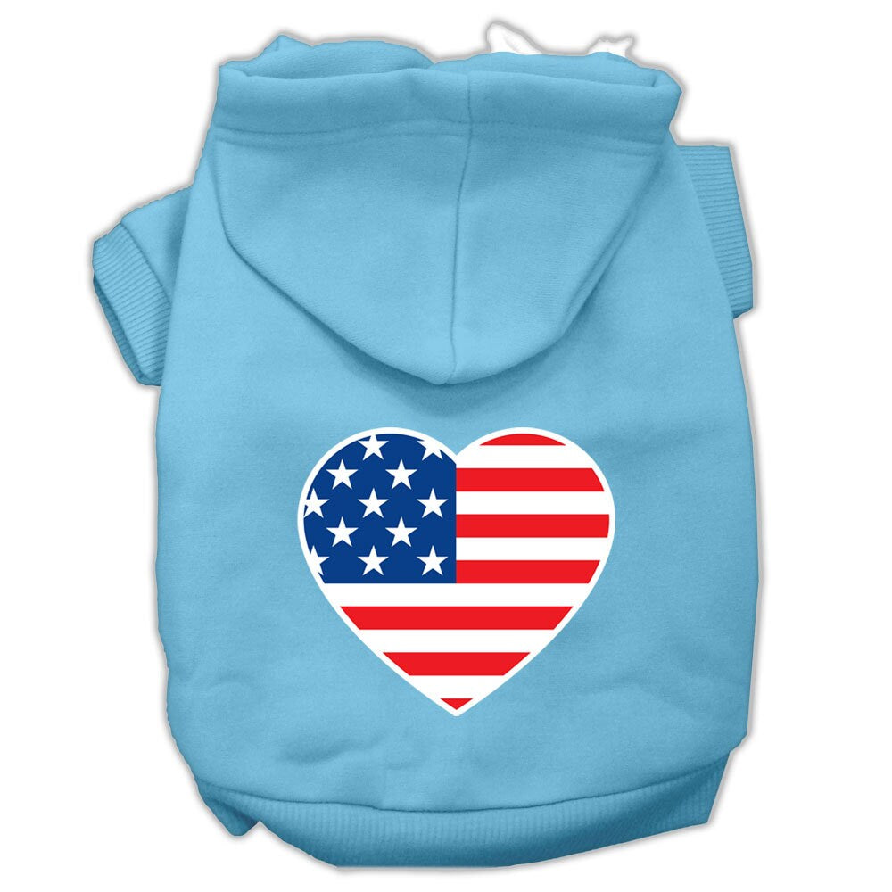 Pet Dog &amp; Cat Hoodie Screen Printed, &quot;American Flag Heart&quot;