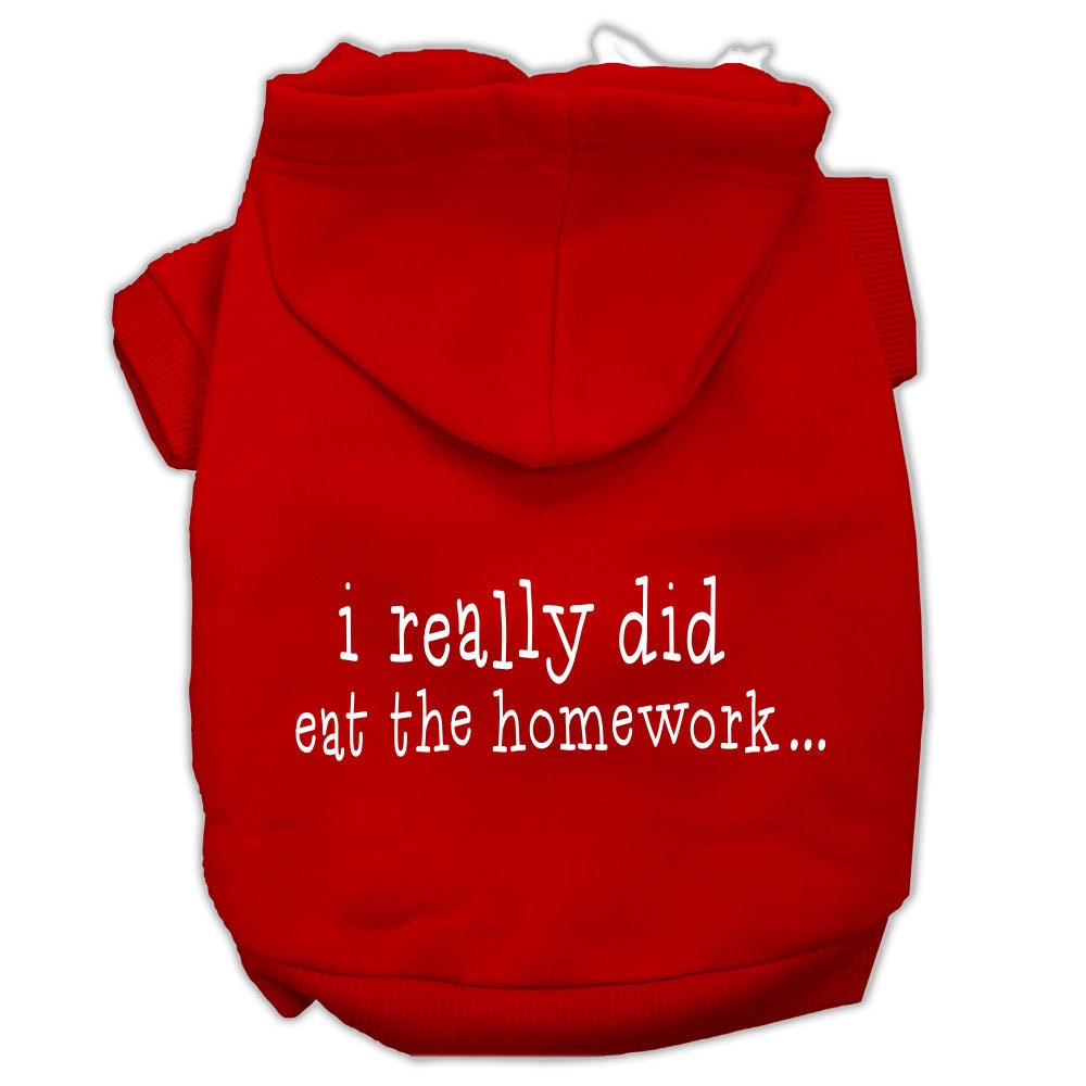 Pet Dog &amp; Cat Hoodie Screen Printed, &quot;I Really Did Eat The Homework&quot;