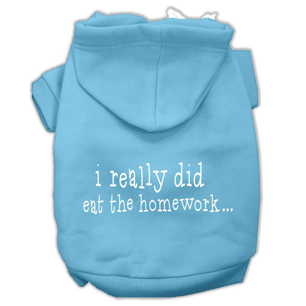 Pet Dog &amp; Cat Hoodie Screen Printed, &quot;I Really Did Eat The Homework&quot;