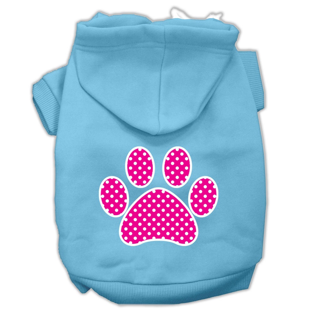 Pet Dog &amp; Cat Hoodie Screen Printed, &quot;Pink Swiss Dots Paw&quot;