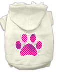 Pet Dog & Cat Hoodie Screen Printed, "Pink Swiss Dots Paw"