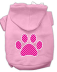 Pet Dog & Cat Hoodie Screen Printed, "Pink Swiss Dots Paw"