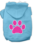 Pet Dog & Cat Hoodie Screen Printed, "Pink Swiss Dots Paw"