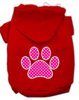 Pet Dog & Cat Hoodie Screen Printed, "Pink Swiss Dots Paw"