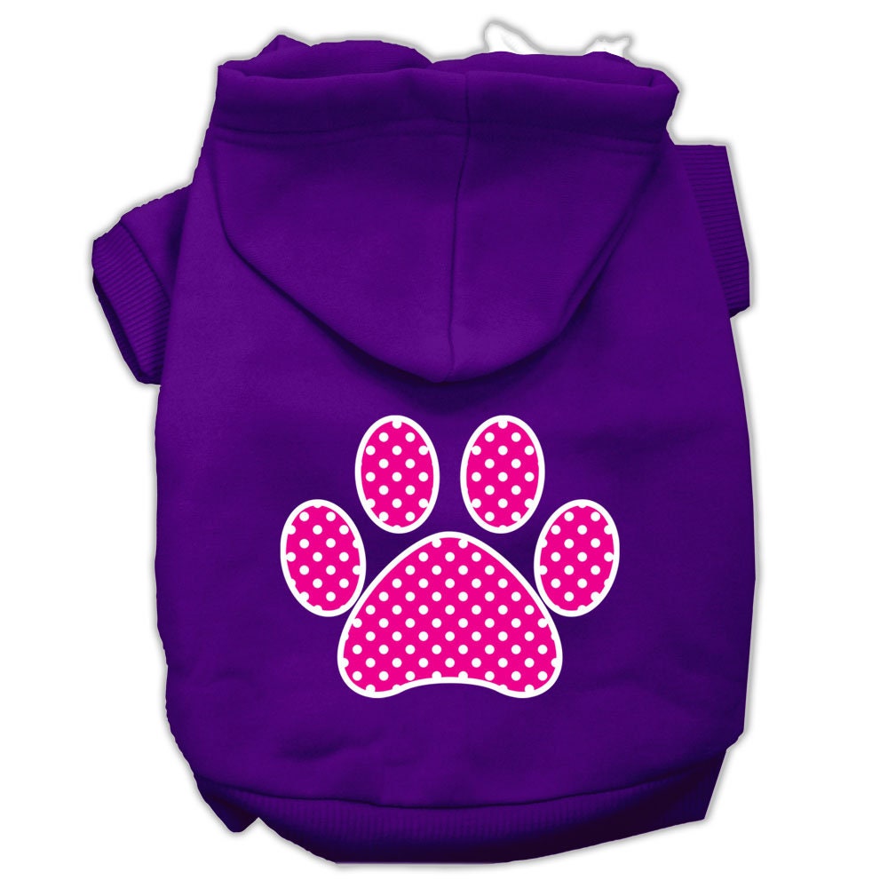 Pet Dog &amp; Cat Hoodie Screen Printed, &quot;Pink Swiss Dots Paw&quot;