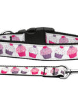 Pet Dog & Cat Nylon Collar or Leash, "Pink Purple Cupcakes"